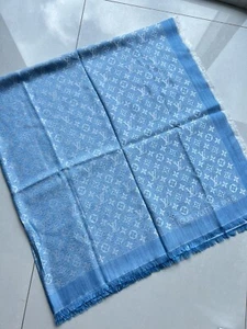 LOUIS VUITTON M70662 Seide Wolle Monogramm Infra Fransen Schal blau 55" NEU NICHT MEHR ERHÄLTLICH - Bild 1 von 12