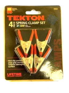 4 pc SPRING CLAMP KIT 3/4" JAW CAPACITY 2" SPRING CLAMPS TEKTON 3904 - Picture 1 of 3