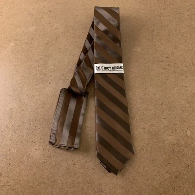 Conjunto de corbata y pañuelo Stacy Adams para hombre marrón a rayas satinado nuevo con etiquetas Foto 1 de 4