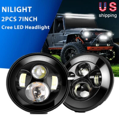 Faro LED redondo de 7 pulgadas Nilight de haz alto bajo para Jeep Wrangler JK TJ CJ JL Foto 1 de 4