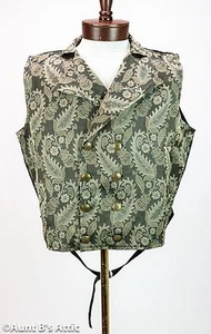 Steampunk Vest Black & Tan Brocade Double Breasted Full Back Victorian Vest  - Picture 1 of 2