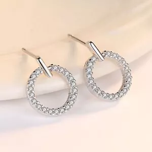 Pendiente de Navidad con circón circular plateado para mujer niña - Imagen 1 de 4