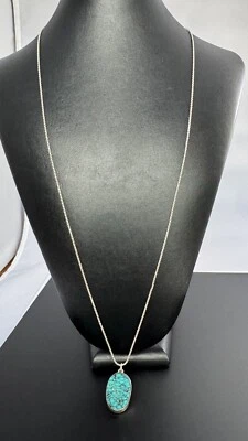 Sterling Silver and Turquoise Necklace on 925 Italy Box Chain 29" - Image 1 of 4