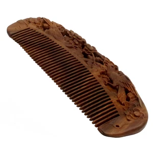 Handmade Carved Natural Sandalwood Hair Comb - Anti-Static No Snag Brush Fo - Picture 1 of 12