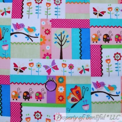 BonEful ткани FQ хлопок лоскутное одеяло радуги цветок Calico бабочка птица божья коровка девочка - Изображение 1 из 4