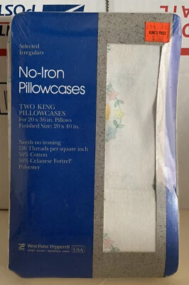 WEST POINT PEPPERELL NOS 2 KING PILLOWCASES FLORAL NO IRON 20” x 36” - Image 1 of 2