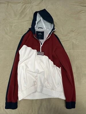 RARO Rompevientos Hollister Epic Flex Rojo, Blanco y Azul 1/4 Cremallera Doble Bolsillo Foto 1 de 4