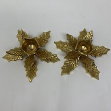Brass Poinsettia Candlestick holders Pair of 2 Made in India in original box