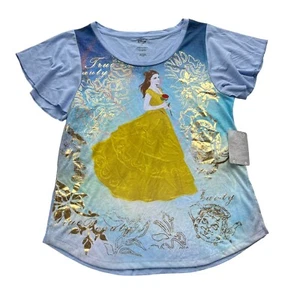 Disney Store Women’s Small Blue & Gold Beauty and the Beast Short Sleeve T-Shirt - Picture 1 of 14
