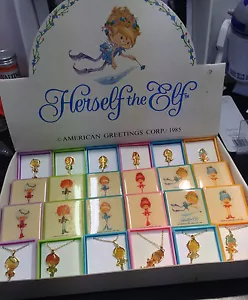 HERSELF THE ELF DISPLAY BOX OF 24 PINS & NECKLACE AM.GREETINGS $1 EA CRAZY! - Picture 1 of 6
