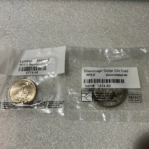 2 UNCIRCULATED coin / $1 2015 P Lyndon B Johnson - $1 Eisenhower 1978-D clad - Picture 1 of 5
