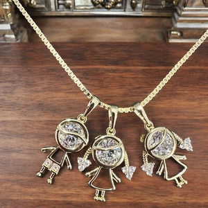 **** 2 GIRLS & 1 BOY 14k Gold Plated Necklace set******( chain included ) - Picture 1 of 5