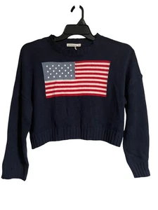 Moon & Madison Damen Flagge Crop Pullover Navy XS Strick USA Baumwollmischung Rundhalsausschnitt - Bild 1 von 8
