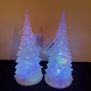 LED Christmas Trees With Changing Colors Light Up 6” Set Of 2 NEW - Picture 1 of 11