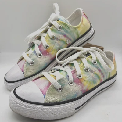 Converse Chuck Taylor All Star Low Top Pastel Rainbow Tie Dye Sneaker Sz 1 Youth - Image 1 of 4