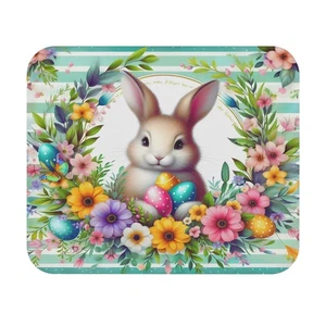 Easter Bunny Floral Mouse Pad, Cute Spring Stripe Easter Mouse Mat - Picture 1 of 5