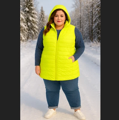 Chaleco acolchado embalable tórrido 4X 26 amarillo con capucha bolsillos con cremallera completa ligero nuevo con etiquetas Foto 1 de 4