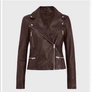 NEW AllSaints Catch Biker Jacket Oxblood Red Burgundy Brown Quilted Asymmetric 0 - Picture 1 of 9