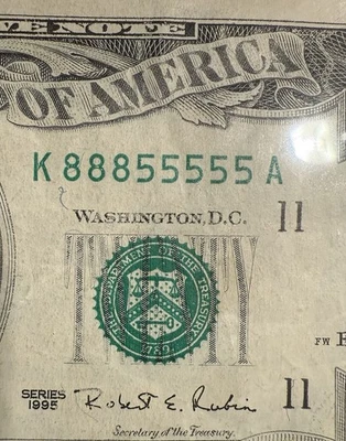 Fancy Serial Number $20 Federal Reserve Note 88855555 - Image 1 of 3