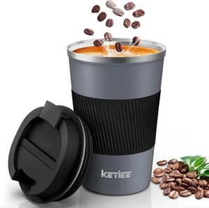 KETIEE Travel Coffee Mug Spill Proof 12oz, 1 Count (Pack of 1), Gray  - Picture 1 of 9