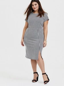 Vestido TORRID Negro Blanco Cuadros Guinga Texturizado Tejido Frontal Abertura Cambio Plus 1X - Imagen 1 de 24