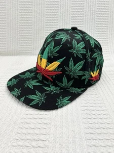 Weed Leaf Hat Embroidered Rastafarian Snapback Black Headlines Brand - Picture 1 of 14