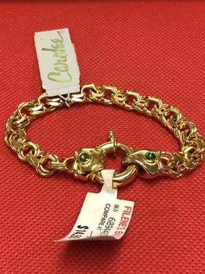PULSERA DE COLECCIÓN CAROLEE TONO DORADO PEDRERÍA VERDE DOBLE BORDILLO 7.5" LARGA NUEVA CON ETIQUETA Foto 1 de 4