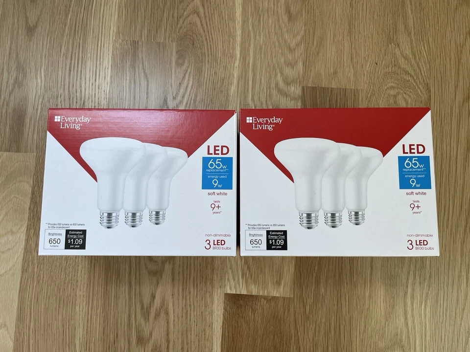 6 Pack Everyday Living 9W 65W BR30 Reflector LED Light Bulb Daylight 5000k - Image 1 of 4