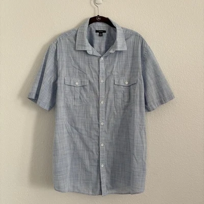 Camisa Alfani Para Hombre Talla XL Azul Manga Corta Mezcla Algodón Botón Delantero Foto 1 de 3
