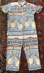 NEW Flour Sack Bunny Coveralls Jumpsuit OS Hippie Cottage Core Boho Junk Vintage - Picture 1 of 7