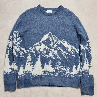 Old Navy Mens Sweater Blue Mountains Reindeer So Soft Viral TikTok Dad Size M - Image 1 of 4