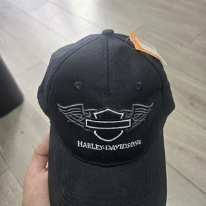 Harley Davidson Strapback Mütze komplett schwarz gesticktes Logo Motorrad verstellbar - Bild 1 von 6