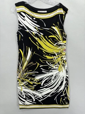 Trina Turk Dress Womens 8 Black Yellow Floral Sleeveless Stretch Sheath USA - Image 1 of 4