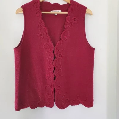 Chaleco Bordado Borgoña 100% Lana L Bordes Vieira Cierre Oculto Boho Scandi Foto 1 de 4