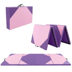 4-Panel Folding Exercise Mat w/Loop Fasteners Carrying Handles for Gymnastics - Picture 1 of 10