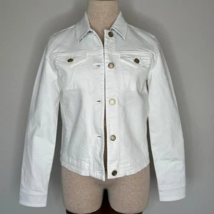 J. McLaughlin Women's Medina White Denim Jacket Gold Buttons Size XS - Picture 1 of 8