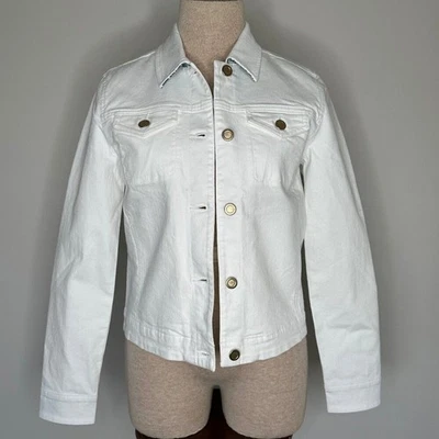 J. McLaughlin Women's Medina White Denim Jacket Gold Buttons Size XS - Изображение 1 из 4