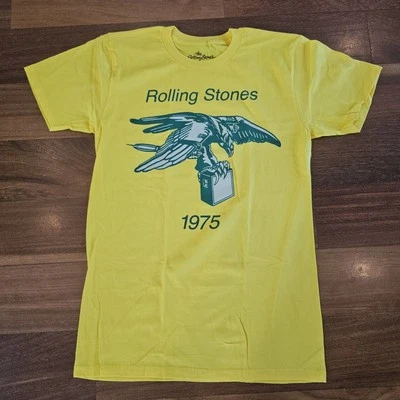 Rolling Stones 1975 Tour Yellow Graphic T-Shirt Size S Bravado 2014 Rock Tee - Image 1 of 4