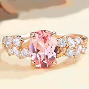 6.50crt Oval Shape Natural Sapphire & Diamond 100% Real 14K SOLID Rose Gold Ring - Picture 1 of 13