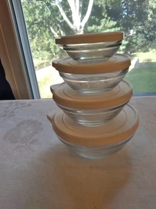 Pampered Chef Set/4 Glass Pinch Bowls/Lids Pour Spout 1,2,4,8 Oz Condiment Bowls - Picture 1 of 12