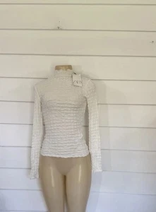 NWD ZARA WHITE TEXTURED T SHIRT TOP HIGH Neck Long Sleeve SMALL S B1929 - Picture 1 of 22