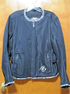 Chaqueta de equitación Harley Davidson de malla de nailon ~ Borde con estampado de cebra ~ Negra grande para mujer Foto 1 de 4