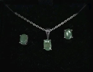 Juego de collar y pendientes vintage de plata de ley .925 de esmeralda colombiana natural - Imagen 1 de 10