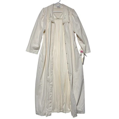 Shadowline Womens Nightgown Robe Ivory Floral Sleepwear Vintage  2 Pc Set NWT - Image 1 of 4