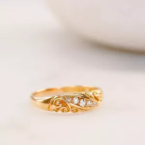 Diamond 0.10ct 18ct Gold 5 Stone Scroll Victorian 1900 H&S Antique Eternity Ring - Picture 1 of 10