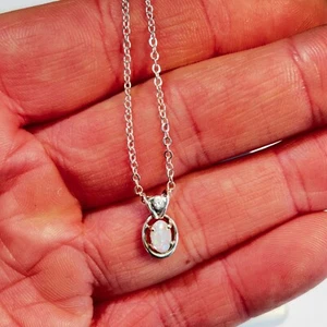 Colgante de plata 925 ovalado ópalo blanco piedras preciosas cadena australiana de 18" - EO-960 - Imagen 1 de 2