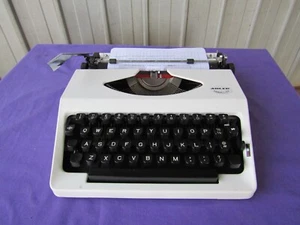 Adler Typewriter, Traveller White Black Keys Portable /w Built-in Handle Cover - Picture 1 of 12