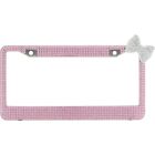 Pink 7 Rows Bling Diamond Crystal License Plate Frame With Corner Clear Bow Tie