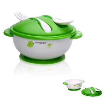 Cangaroo Essschale für Kleinkind F1301, mit Löffel, Gabel und Deckel, rutschfest - Bild 1 von 3