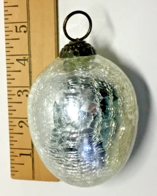 Large Silver Kugel Style Cracked/Crackle Glass 5”  Ornament Egg Shaped - Image 1 of 4